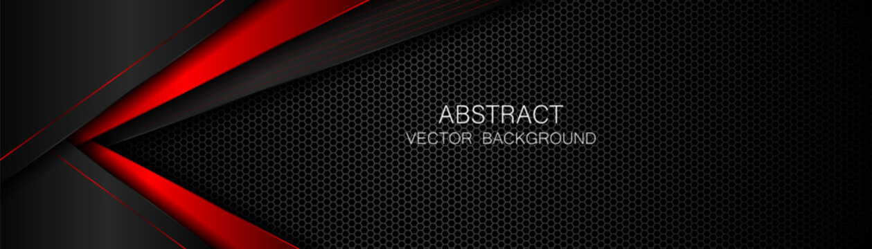 Abstract black and red polygonal shapes on a black background with free space for design