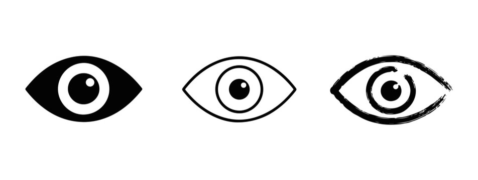 Eye set. vector icon set three styles: bold, line and brush, on a white background.