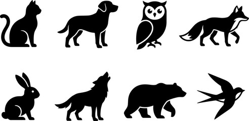Woodland and wild animals including cat dog owl fox rabbit wolf bear and swallow © PIXAVIVE