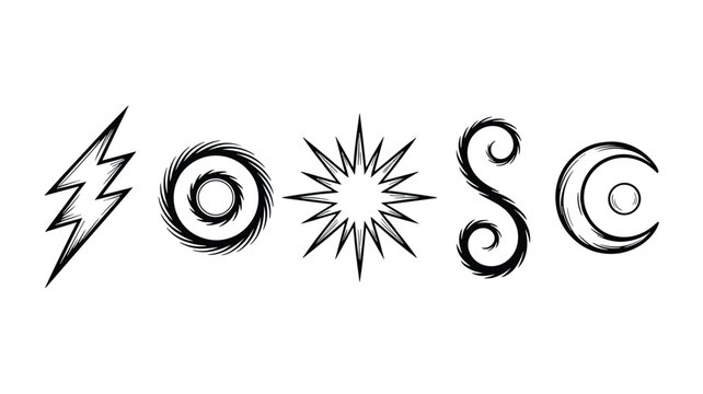 Black line of a clock hour hand minute hand sun and crescent moon on white background time