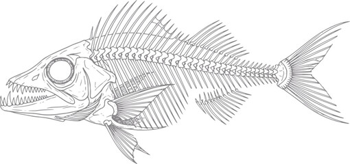 Detailed of a fish skeleton, showcasing its skeletal structure and fins © Milon