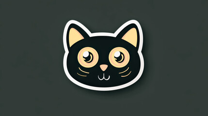 Fototapeta premium Illustration of a cartoon cat face with large eyes on a dark background. Digital art style with bold outlines. Suitable for stickers, children's designs, and playful graphic projects.