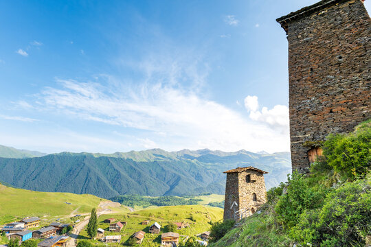 Omalo village landscape in Tusheti, Georgia. Upper Omalo is located in a popular hiking area in Tusheti, Georgia