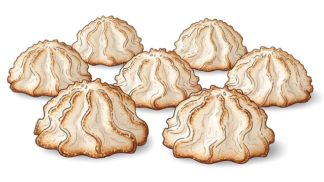 Delicate almond-shaped cookies with textured golden-brown edges isolated on a transparent background