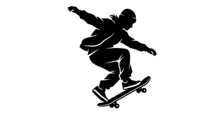 Fototapeta premium Skateboarder silhouette vector illustration isolated on white background