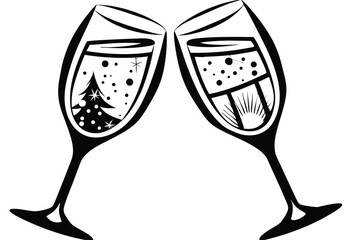 Classic New Year Champagne Clink Vector for Festive Events and Greetings © Bably