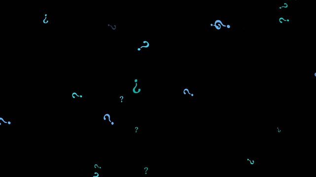Cartoon Question Marks Floating and Flying on Green Screen Background, Confused Inquiry Symbol Animation, Seamless Loop Chroma Key Motion Graphic 4K