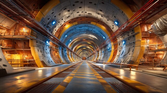 Industrial tunnel with advanced machinery and futuristic engineering design