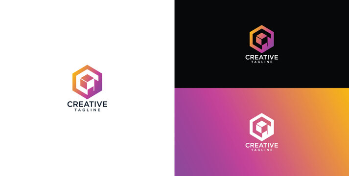 Vibrant abstract hexagonal logo design featuring a dynamic gradient, symbolizing innovation, technology, and forward-thinking creativity for modern brand identity