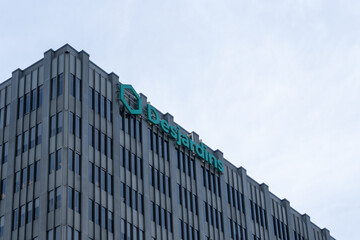 Naklejka premium Toronto, Ontario, Canada - June 2, 2026: Desjardins office building on St Clair Avenue in Toronto, Ontario, Canada. The Desjardins Group is a Canadian financial service cooperative and the largest fed