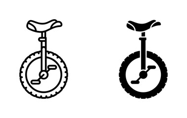 Unicycle Icons: Simple Line Art and Solid Silhouette Vector Graphics for Circus, Sport, and Balance Themes © Taslima