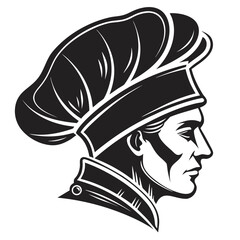 Profile portrait of a professional chef wearing a traditional tall toque hat with portrait professional culinary © Arif