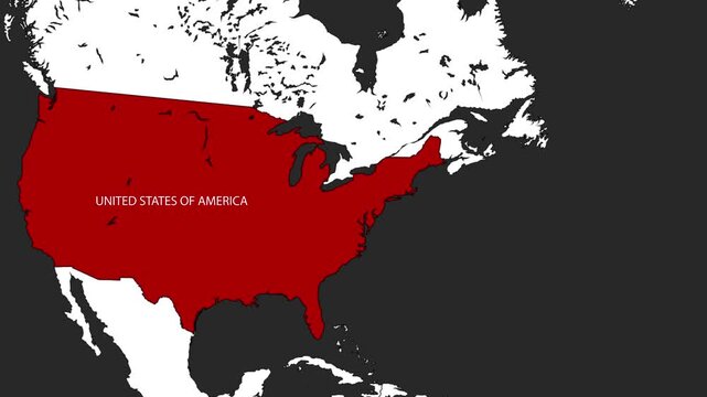 Animated world map zooming into the United States and New York with airplane travel concept. Tourism, aviation, logistics, travel presentation, and geographic infographic
