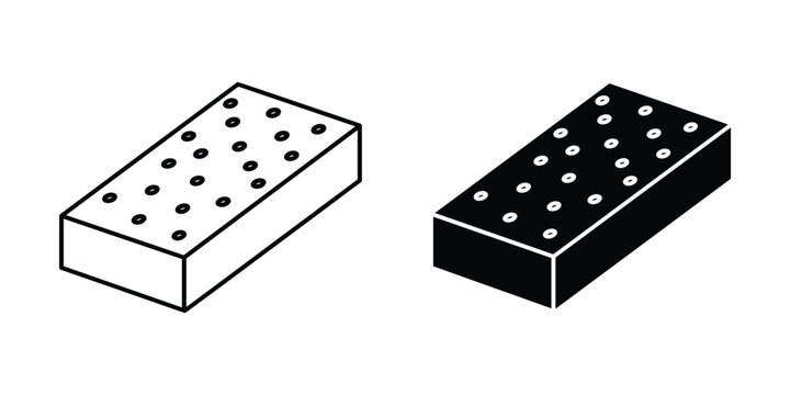Rectangular sponge with pores in outline and solid black on white background