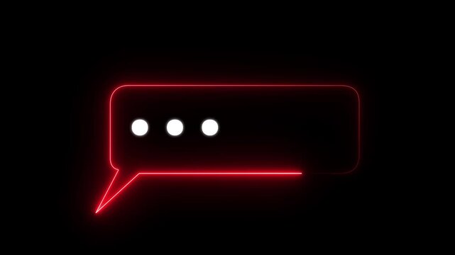Representing text or communication concept red color Chatting or messaging ,Animated neon Glowing neon chat icon and message box animation