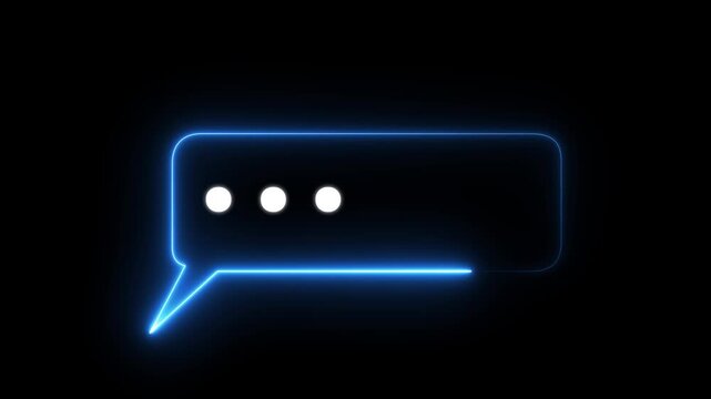 Representing text or communication concept blue color Chatting or messaging ,Animated neon Glowing neon chat icon and message box animation