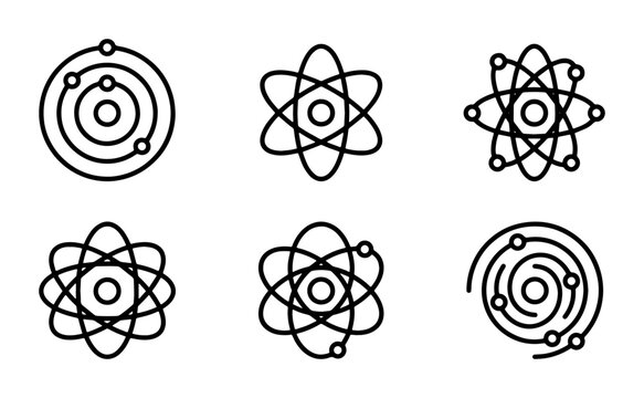Atomic Structure Icons Set, Science & Research Symbols, Molecular Orbitals Vector Graphics, Chemistry & Physics Concepts