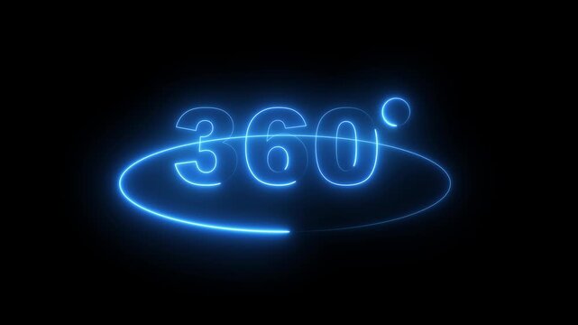 Glowing Neon 360 degree circle rotate icon animation on black background.