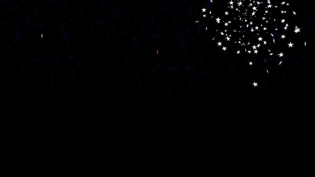USA patriotic red white blue star fireworks animation overlay on black screen and green screen