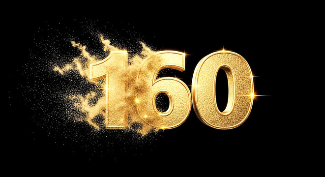 Dynamic golden spark explosion effect highlighting the number 160, perfect for celebrations, milestones, and impactful visuals.