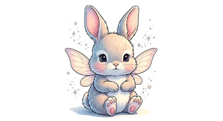 Obraz premium Whimsical fantasy baby bunny with winged ears isolated on a transparent background, whimsical fantasy bunny
