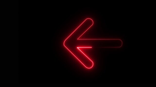 Neon arrow right to left direction concept . Arrow pointing right side, beautiful left side neon arrow icon animation on black background. 4K abstract neon arrow loading icon and uploading animation.
