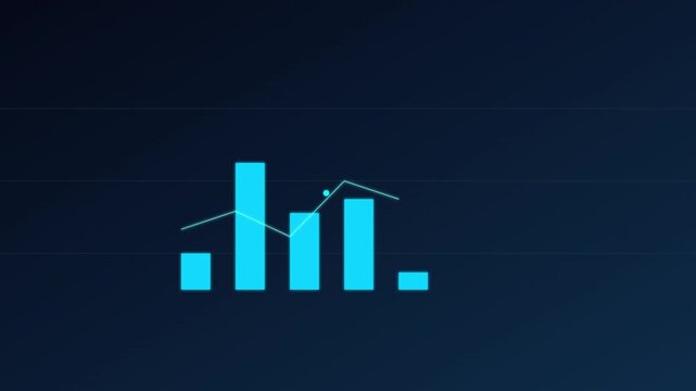 Animated blue bar graph displays fluctuating financial market data trends in this minimalist digital motion graphic video clip for presentation
