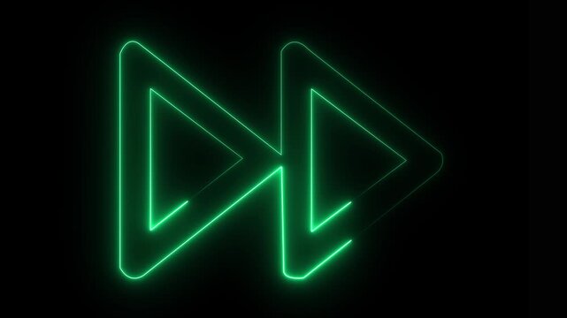 double play arrows, white animated forward motion arrows on black background representing fast forward skip next functions. Animation of looping rewind button concept.