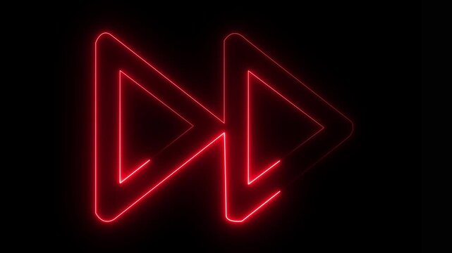 double play arrows, white animated forward motion arrows on black background representing fast forward skip next functions. Animation of looping rewind button concept.