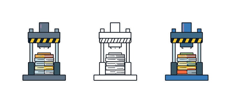 Transformation metaphor visualized as an industrial crushing press compressing