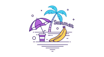Obraz premium A colorful illustration of a beach scene.