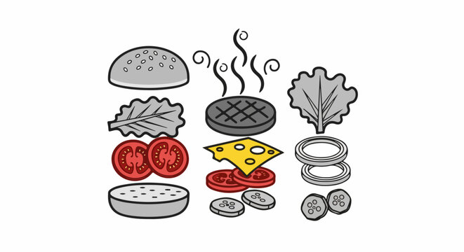 Colorful Illustration OF Burger Ingredients.