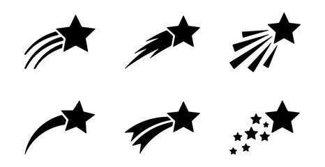 Shooting Star Vector Icons. Black Celestial Starburst Graphics. Comet and Meteorite Symbols. © ImageScape