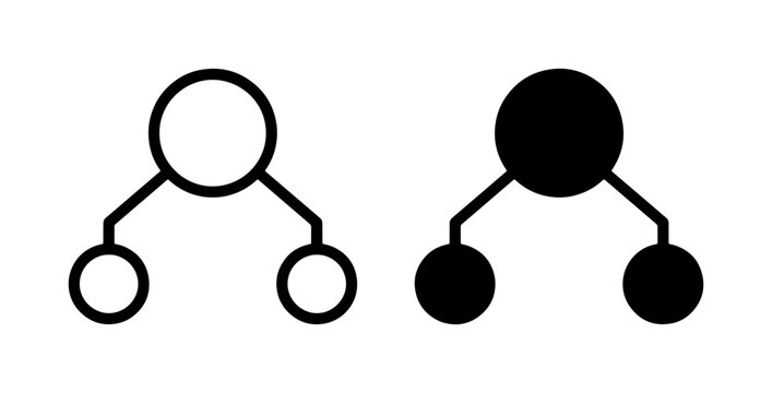 Abstract Binary Tree Icons, Data Structure Symbols, Simple Network Nodes, Black and White Vector Graphics
