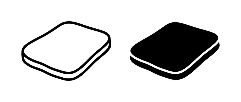 Two slices of bread, one outline, one solid black silhouette, simple flat design icons for food and baking concepts