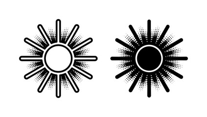 Fototapeta premium Radiant Sun Icons, Bright Starburst Symbols, Celestial Body Graphics, Warm Weather & Energy Vector Art