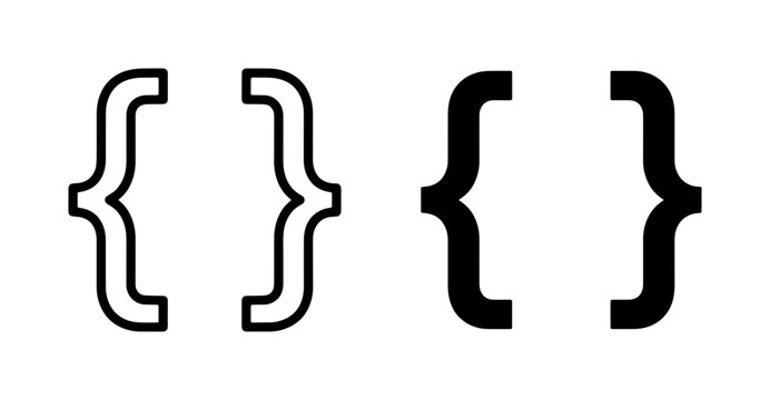 Set of 2 Brackets, Curly and Square, Outline and Solid Styles, Graphic Design Elements, Web Development Symbols