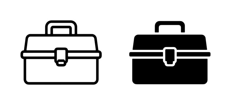 Toolbox Icons: Outline and Solid Black Vector Graphics for DIY, Repair, and Professional Services
