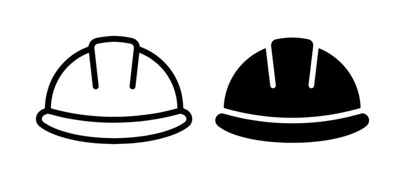 Hard Hat Icons, Safety Helmet Symbols, Construction Head Protection, Industrial Gear, Protective Equipment, Outline and Silhouette