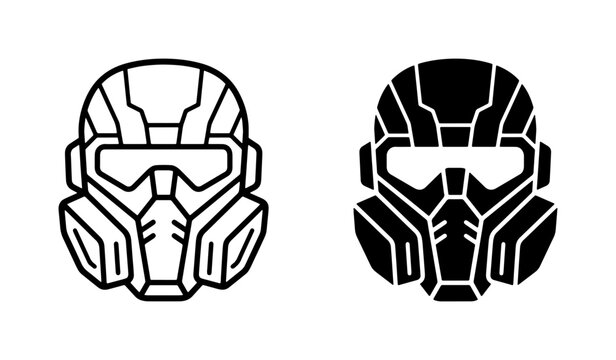 Futuristic Sci-Fi Gas Mask Icons, Cyberpunk Protective Helmet Vector Set, Modern Military Respirator Symbols