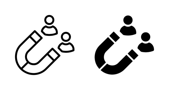 Customer Attraction Magnet Icons, Lead Generation Symbols, Marketing Strategy Concepts, Business Growth Tools