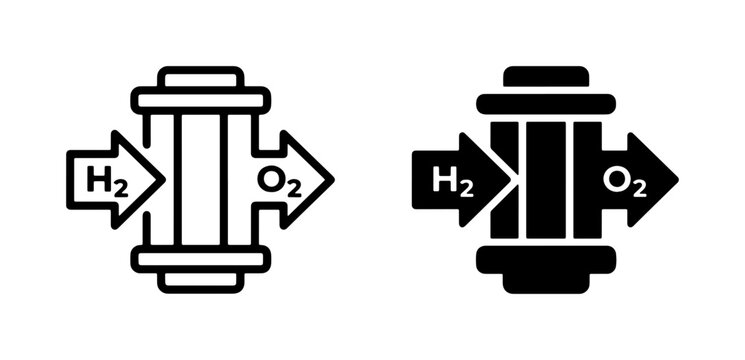 Hydrogen to Oxygen Conversion Icons, Chemical Process Symbols, H2 O2 Energy Technology