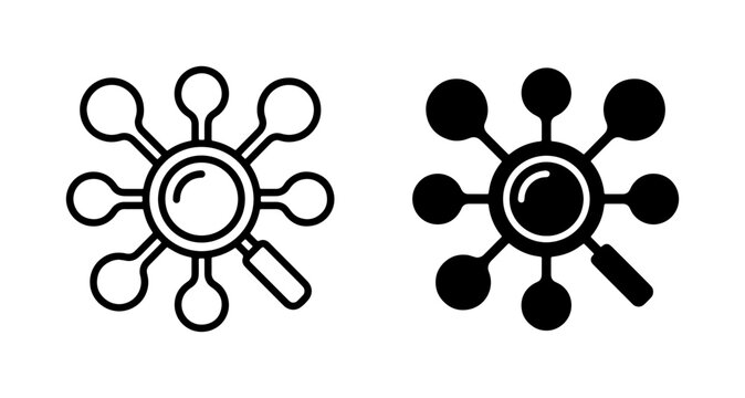 Magnifying Glass Network Icon, Search Connection Symbol, Data Analysis Concept, Digital Network Icon