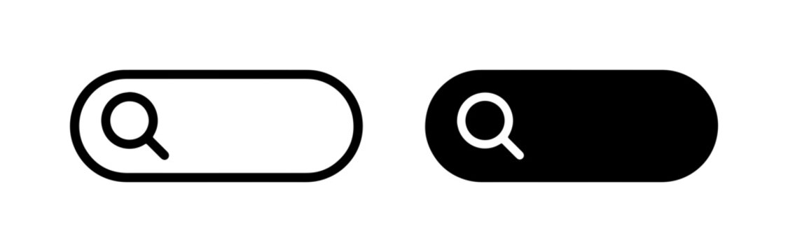 Search Bar Icons, Magnifying Glass Symbol, Input Field Graphics, Digital Interface Elements, Web Design Components