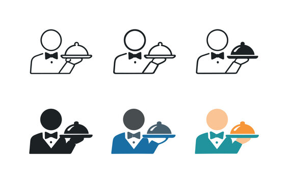 Server Symbol Artistry. Restaurant guest service symbol featuring a simplified server figure with a serving tray to convey polite