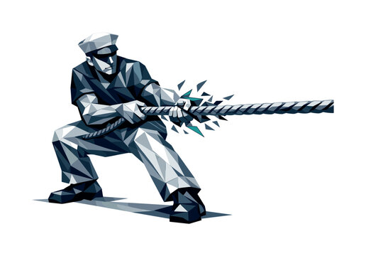 sailor rope pull, the setup phase with a sailor gripping the rope and