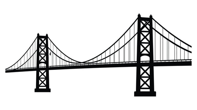 Golden gate bridge graphic a black silhouette against a white background silhouette suspension structure architecture landmark