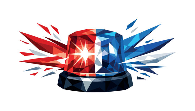 Dynamic polygonal siren with red and blue flashing lights and abstract shards