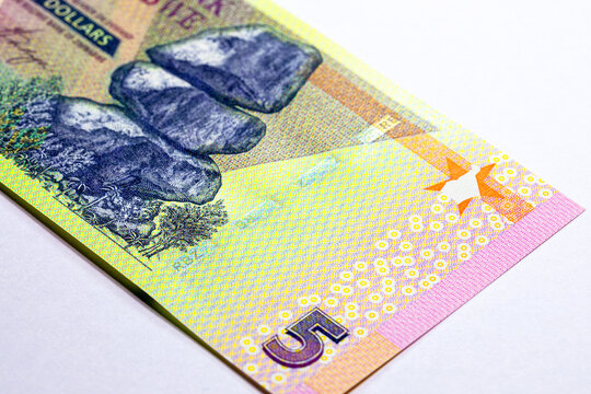 5 Dollars Zimbabwe Banknote Featuring Chiremba Balancing Rocks in Epworth. Zimbabwean Money. African Currency.