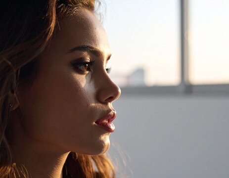 side profile of a woman looking off into the distance